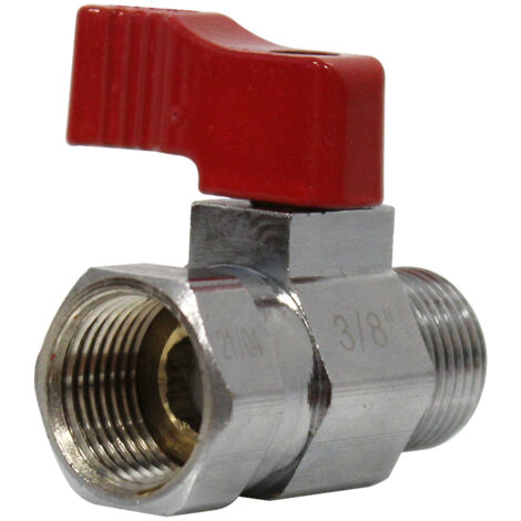 Arcanaute – Vanne papillon laiton nickelé mâle/femelle 3/8" – PN16 – obturateur sphérique PTFE – manette rouge – pour fluides sans calcaire