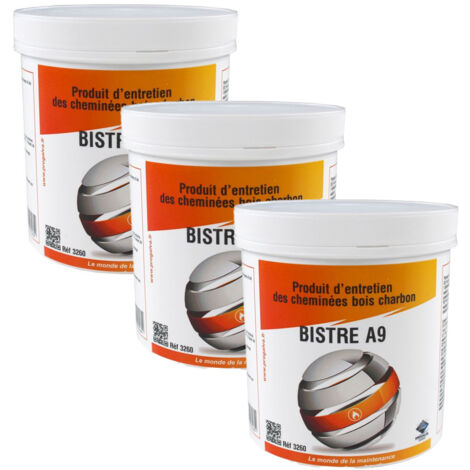 Progalva – Lot de 3 pots de 1kg Bistre A9 – Réduit goudrons et bistres – Pour cheminées bois et charbon – Traitement régulier recommandé