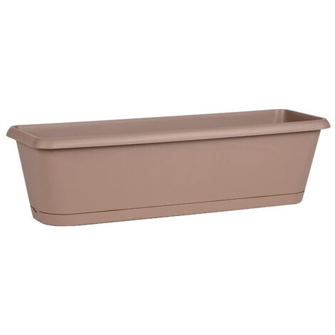 EDA – Jardinière Chorus taupe 58,8 x 18,8 x 16,1 cm – Volume 11,6 L – Polypropylène résistant gel et UV – Plateau clipsable inclus (1/2)