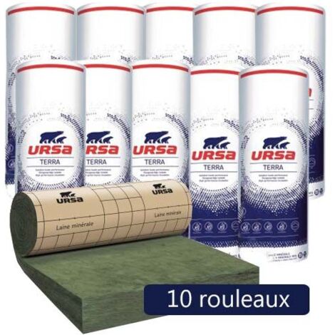 Ursa – Lot de 10 rouleaux laine de verre MRK 40 – Épaisseur 200mm – Valeur R 5.00 – Isolation thermique combles perdus – Largeur 1200mm
