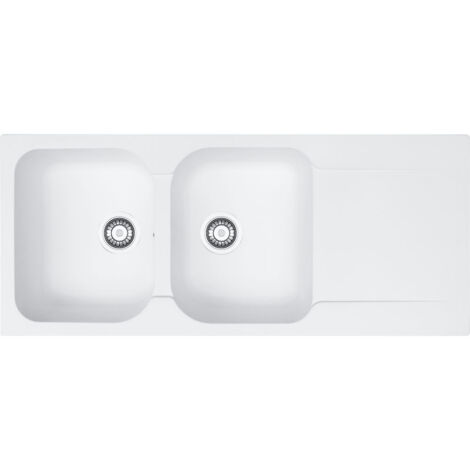 Franke – Évier à encastrer 116 x 50 cm – 2 bacs avec égouttoir – En Fradura blanc – Découpe 1140 x 480 mm – Réversible