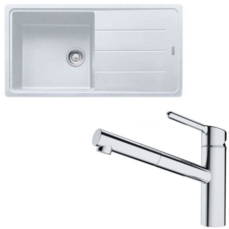 Pack évier XL Antea Fragranit blanc artic 970 x 500 x 200 mm + mitigeur Orbit douchette - Franke (1/5)