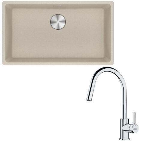 Pack cuve XL Maris Fragranit café crème 753 x 433 x 200 mm + mitigeur Lina J douchette - Franke (1/5)