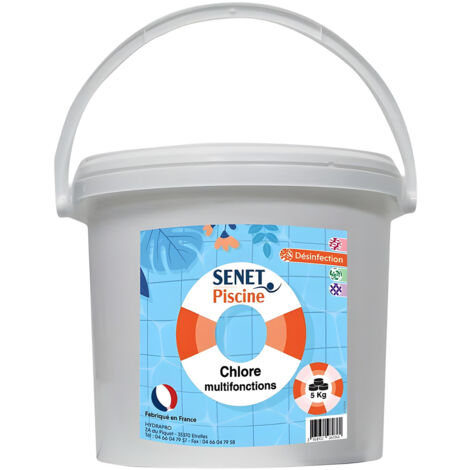 Chlore multifonctions désinfectant, galet de 250 g - Seau de 5 Kg - SENET Piscine