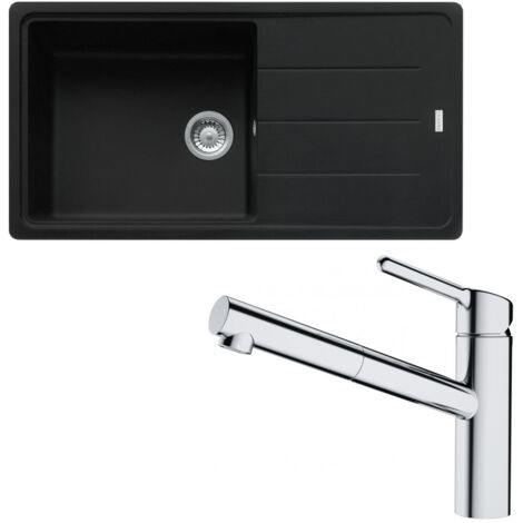 Pack évier XL Antea Fragranit noir mat 970 x 500 x 200 mm + mitigeur Orbit douchette - Franke (1/5)