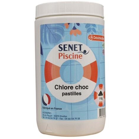 Chlore choc pastilles 20g, désinfectant choc stabilisé - Boite de 1Kg - SENET Piscine