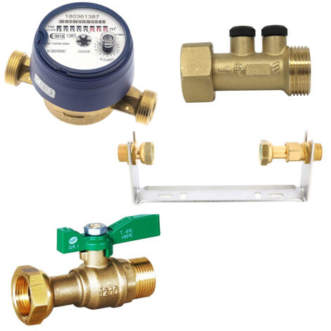Arcanaute – Kit compteur d'eau froide avec robinet compteur NF – Clapet anti-pollution certifié NF – Installation flexible pour réseaux d'eau