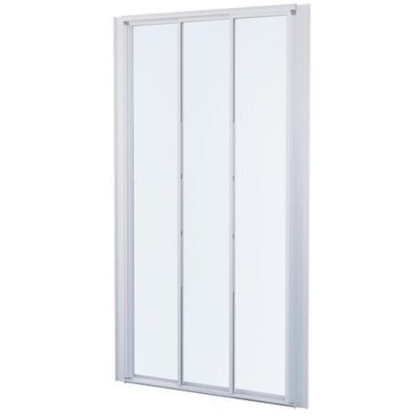 Ondee – Porte coulissante 3 volets en verre trempé 4mm – Accès de face 90 cm – Profilés aluminium blanc – Installation réversible – Hauteur 185 cm