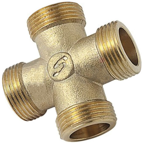 Arcanaute – Croix laiton mâle 3/4'' (20/27) – Raccord de robinetterie – Sorties 4 – Filetage 3/4'' pour installations sanitaires