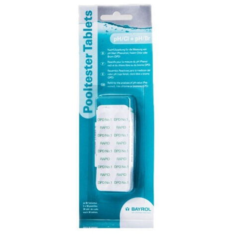 Bayrol – Recharge pour Pooltester pH/brome – 30 pilules DPD 1 et Phénol Red – Mesure précise du pH et chlore – Pour analyse eau piscine
