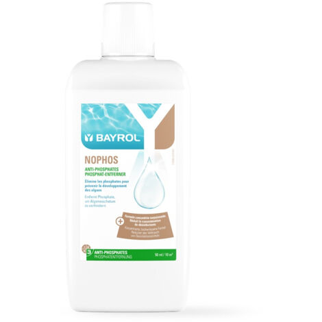 Bayrol – Nophos anti-phosphates pour piscine – Prévention algues – Formulation concentrée en lanthane – Compatible tous systèmes de filtration