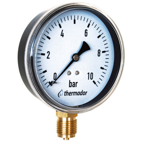 Thermador – Manomètre sec radial mâle 1/4" – Pression 0 à 10 bars – Diamètre cadran 63mm – Normes EN 837-1 – Pour chauffage central
