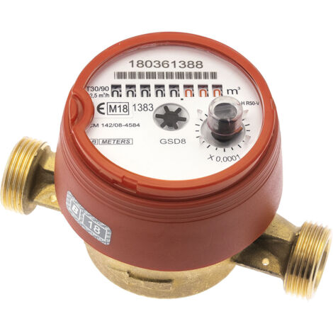 Sferaco – Compteur d'eau chaude pré-équipé télérelevage – Écartement 130 mm – Diamètre 1' (26/34) – Laiton – Classe MID R100