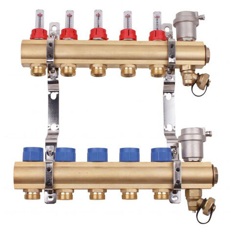 Somatherm – Collecteur PCBT F 1' 3 départs M 3/4EK – Laiton brut avec débitmètres – Plage de température 0~95°C – Pression max 10 Bar