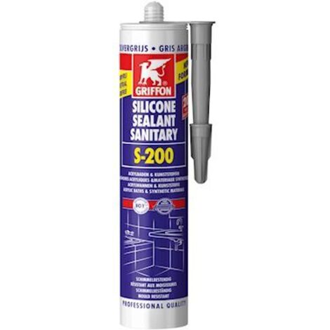 Griffon – Mastic silicone sanitaire 300 ml – Base acrylique gris – Pour joints en milieu humide – 6315513 - s-200 (1/2)