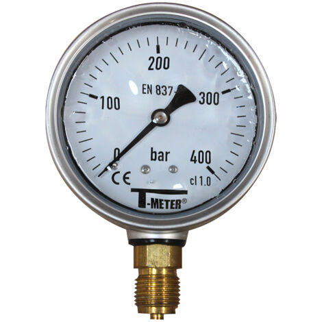 Manomètre boitier inox à bain de glycérine RADIAL Mâle 1/2" (15/21) - Ø100 - Pression 0 / 400 bar - Sferaco (1/4)