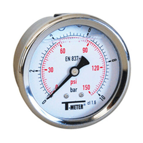 Manomètre boitier inox à bain de glycérine AXIAL Mâle 1/4" (8/13) - Ø63 - Pression 0 / 250 bar - Sferaco