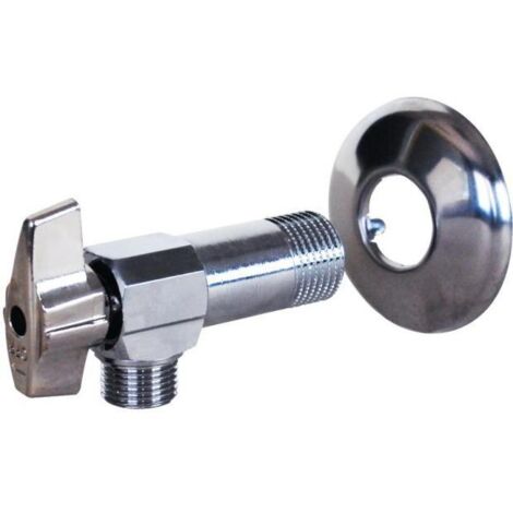 Vanne à sphère équerre laiton chromé pour lavabo M1/2" (15/21) + rosace Ø55mm - sortie M3/8" (12/17) - Sferaco