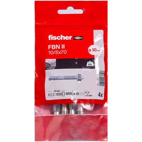 Fischer – Lot de 4 goujons d'ancrage FBN II Ø10 x 71 mm – Acier galvanisé – Fixations béton non fissuré – Installation rapide et fiable