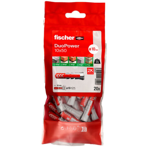 20 chevilles bi-matière DUOPOWER Ø10 x 50 mm sans vis - Fischer