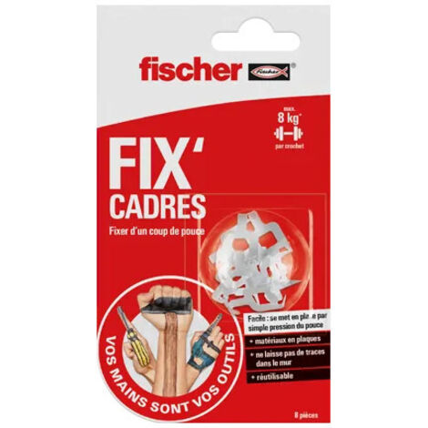 Fischer – Fixation de cadre pour plâtre et bois tendre – Lot de 8 pièces – Charge maximale 20kg – Crochets pour montage rapide