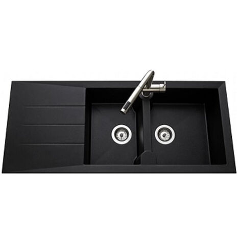 Aquatop – Évier de cuisine 1 bac granité noir – L 1160 x l 500 x P 210 mm – Pour meuble sous-évier 80 cm – Naturalite (1/3)