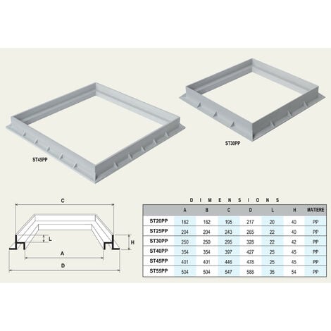 Grille de sol polypropylène 187 x 187 mm avec cadre 200 x 200 mm - Gris - First Plast
