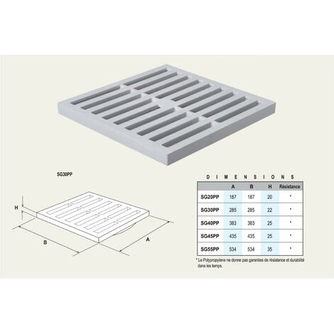 Grille de sol polypropylène 187 x 187 mm avec cadre 200 x 200 mm - Gris - First Plast