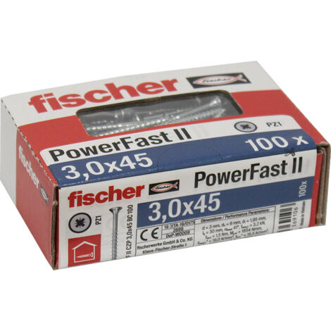 100 Vis VBA tête fraisée Power-Fast PZ1 Ø3 x 45 mm - Filetage partiel - Fischer (1/5)