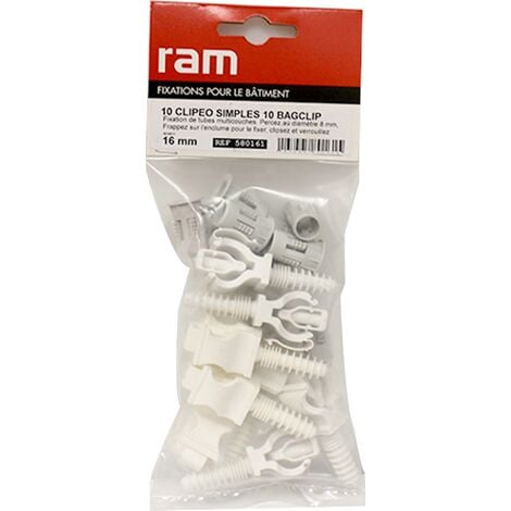 10 CLIPEOS Simple blanc + BAGCLIP pour tube MULTICOUCHE Nu Ø16 - RAM