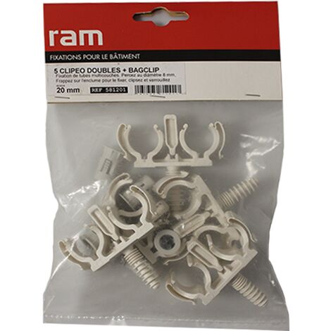 5 CLIPEO double blanc avec 5 BAGCLIP pour tube multicouche nu Ø20 - RAM (1/3)