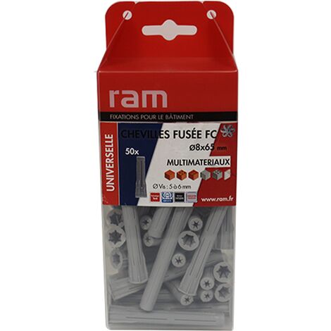 50 chevilles FUSÉE nylon tous matériaux Ø8 x 65 mm - Ram (1/4)