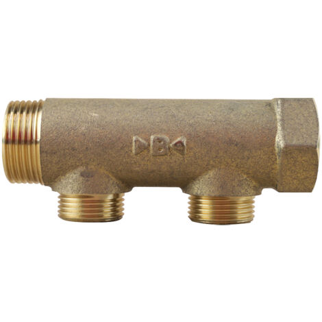 Ibp Bänninger – Collecteur mâle femelle 1' (26/34) – 2 départs 3/4' (20/27) – Entraxe 50mm – Laiton norme CW 617 N pour sanitaire et chauffage