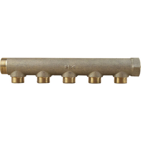 Ibp Bänninger – Collecteur mâle femelle 1' (26/34) – 5 départs 3/4' (20/27) – Entraxe 50mm – Laiton CW 617 N pour plomberie sanitaire