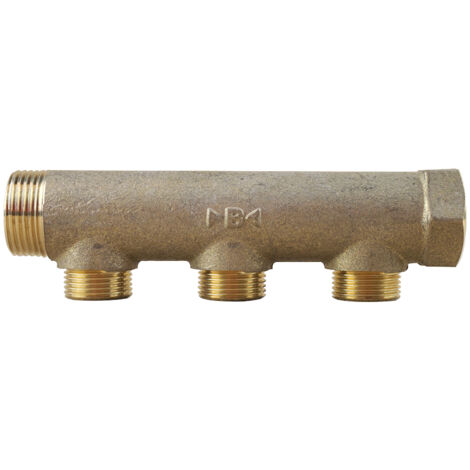 Ibp Bänninger – Collecteur mâle femelle 1' (26/34) – 3 départs 3/4' (20/27) – Entraxe 50mm – Laiton norme CW 617 N pour chauffage et sanitaire