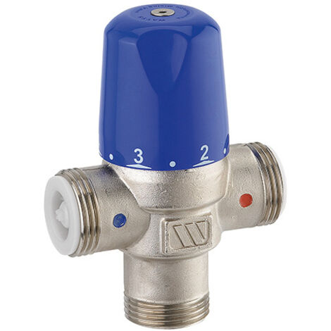 Watts – Mitigeur thermostatique compact 3/4" nickelé Mâle DN 20 – Blocage de température – Clapets anti-retour – Débit 57 l/min à 3 bar