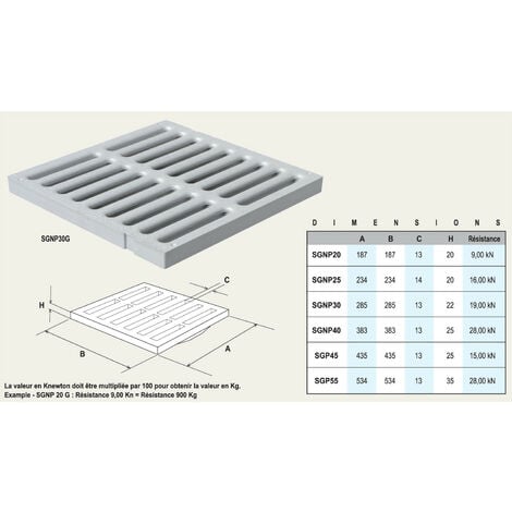 Grille de sol PVC légère anti-choc 234 x 234 mm - Résistance 16,00 KN - Gris - First Plast
