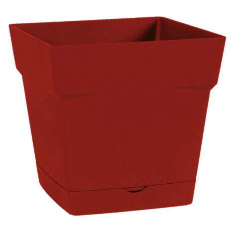 Pot de fleur Toscane avec soucoupe 24,8x24,8x24cm carré - 10L - Rouge Rubis (1/5)