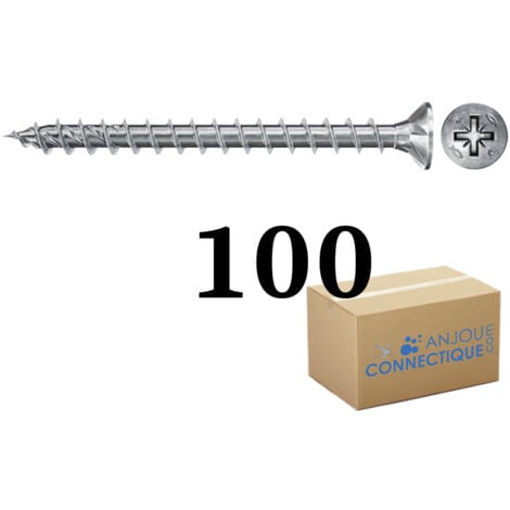 100 Vis Power-Fast FPF-II-CZF Ø5 x 60 mm, tête fraisée PZ, filetage total - Fischer