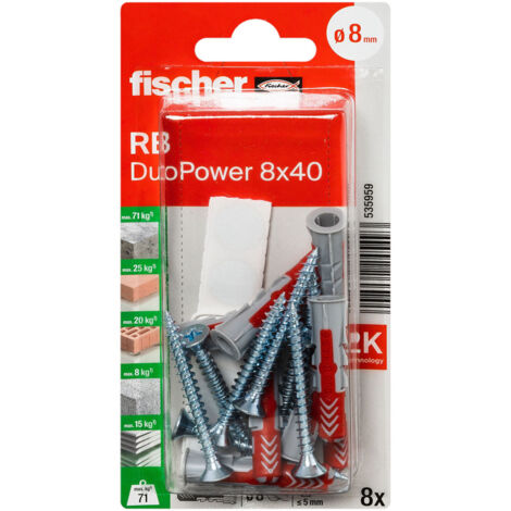Fischer – Kit de montage 8 x 40 mm – Chevilles DuoPower pour béton et plaques de plâtre – Montage sécurisé avec ergots anti-rotation - V887343