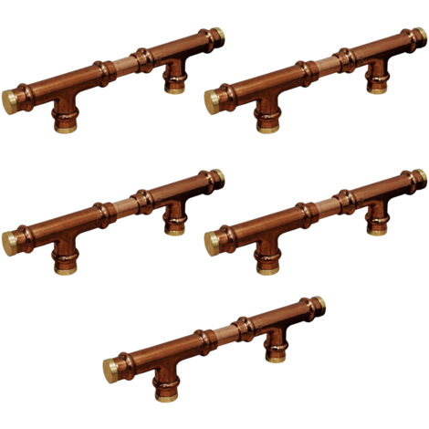 Lot de 5 - Poignée Matière Cuivre Laiton "Rétro Té" Entraxe 96 mm Ø12 - Arcanaute (1/4)