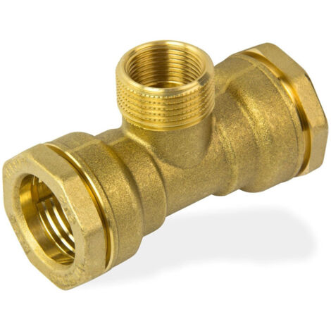 Té égal 90° DECA laiton tube PE Ø63 - Double filetage au centre - femelle 1"1/2 (40/49) - mâle 2" (50/60) - Sferaco (1/2)