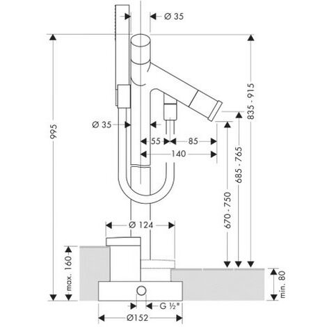 Rallonge bec pour mélangeur et mitigeur bain/douche 60 mm - Hansgrohe