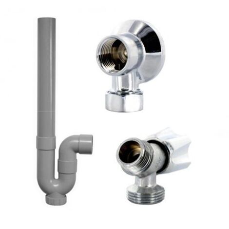 Arcanaute – Kit de raccordement machine à laver – Siphon horizontal diamètre 40 mm – Bouchon de dégorgement et robinet inclus (1/2)