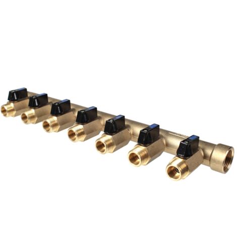 Watts – Collecteur M-F 3/4 avec 7 départs mâles 1/2' – Vannes assemblées pour contrôle optimal du flux – Entraxe 50 mm