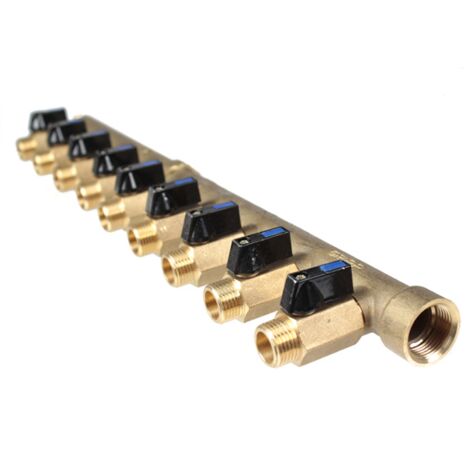 Watts – Collecteur M-F 3/4 avec 9 départs mâles 1/2' – Assemblé avec mini-vannes – Raccordement facile pour eau chaude et froide