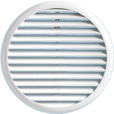Grille ventilation ronde PVC blanc 106mm avec ressorts pour tube de 40 à  80mm