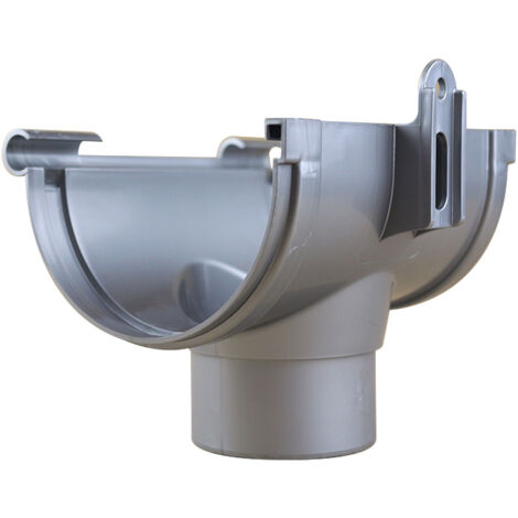 First Plast – Raccord pour gouttière naissance centrale PVC 25 sortie Ø80 – Aspect zinc – Système BI-SYSTEM pour montage facile