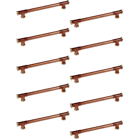 Lot de 10 Poignées Laiton en cuivre industrielle "Té" - Entraxe 330 mm - Ø14 - Arcanaute (1/3)
