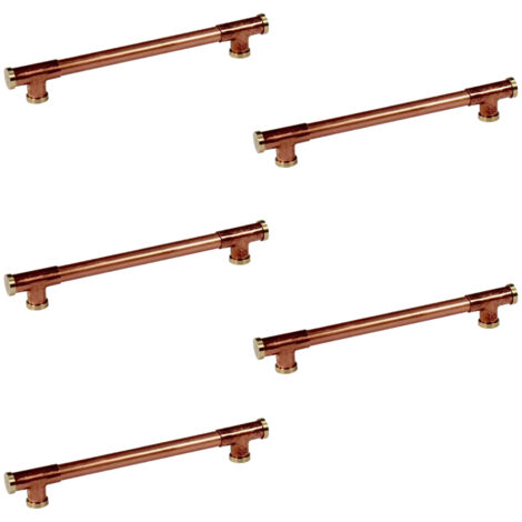 Lot de 5 Poignées de meuble cuivre "Industriel Té" - Entraxe 160 mm - Ø12 - Arcanaute (1/3)